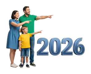 Family celebrating future goals bright joyful 2026 isolated on transparent background