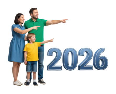Family celebrating future goals bright joyful 2026 isolated on transparent background