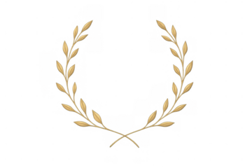 Golden laurel wreath representing victory, success, honor, and award on a transparent background