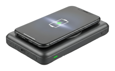 Wireless charging power bank for smartphones home office technology isolated on transparent background