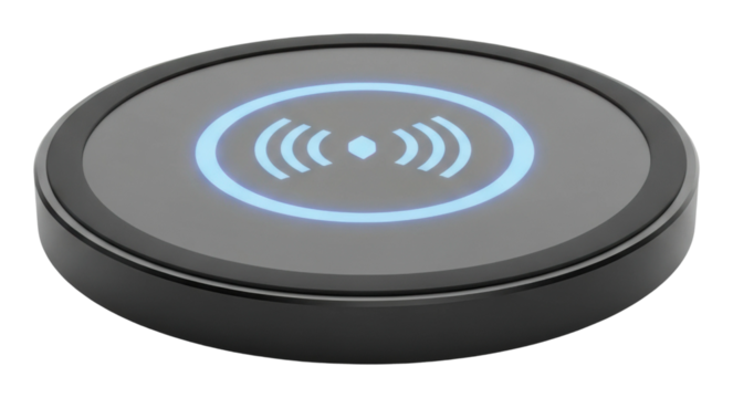 Wireless charging pad for smartphones home office tech gadget modern isolated on transparent background