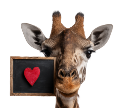 Giraffe displays love sign wild safari animal portrait isolated on transparent background