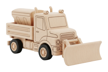 Snow plow truck wood model winter scene decorative toy isolated on transparent background
