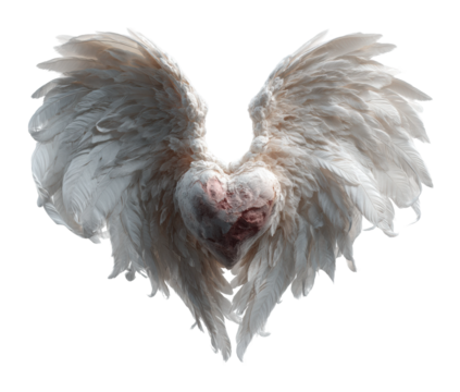 Angelic heart shape wings piece digital conceptual isolated on transparent background - Powered by Adobe