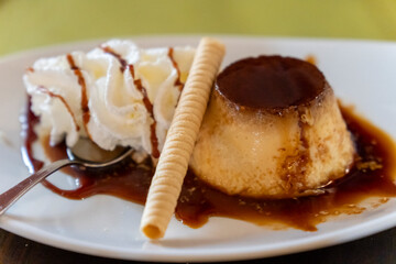 Cuban Flan Creamy Caramel Custard Dessert close-up