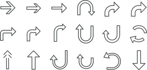 Set of simple line art arrows