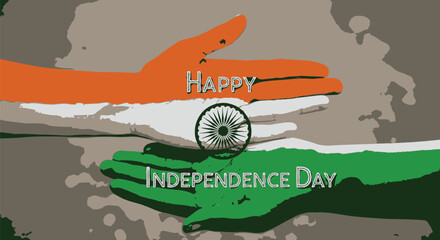 Happy independence day india greeting with hands and chakra