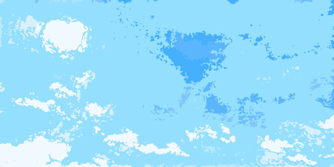Abstract digital painting of a bright blue sky with stylized white and light blue clouds