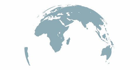 Stylized globe with continents of africa europe asia and australia in a soft blue hue on a white background