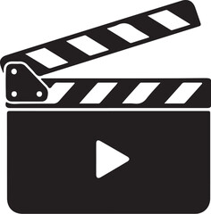 Silhouette of an Open Clapperboard with Play Button Icon film movie on transparent background