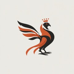 Obraz premium Phoenix logo design with orange and black colors featuring a crown on its head