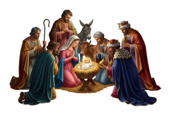 Nativity scene celebration bethlehem digital christmas joyful isolated on transparent background