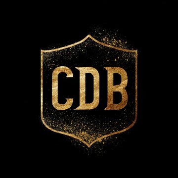 Stylized CDB Initials Logo on Black Backdrop: Creative Badge Design with Abstract Calligraphic Elements