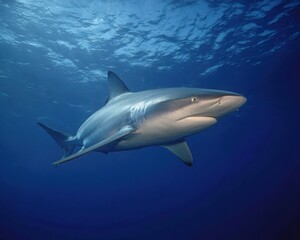 Fototapeta premium Silky Shark in Florida Waters: A Majestic Underwater Encounter with an Elegance Unmatched