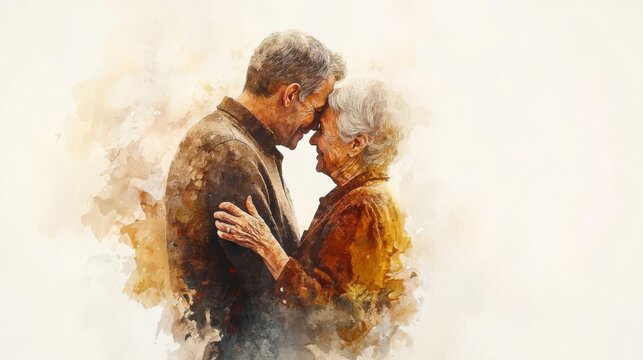 An affectionate moment shared between an elderly couple, portraying love and connection in a tender embrace.