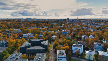 Autumn Colors Over Modern Tallinn Suburb and Business Park