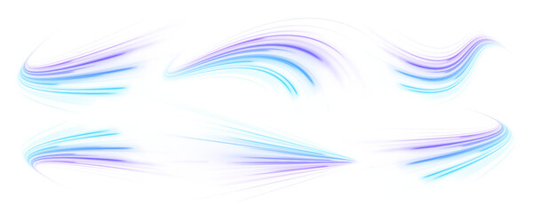 Blue electric waves flow across a transparent surface creating neon trails. The luminous composition conveys speed and futuristic power. Great for high-tech visual effects.