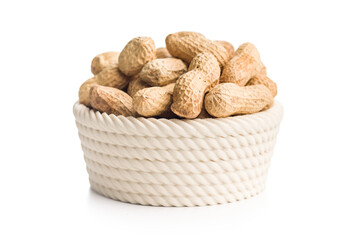 Peanuts in shell. Groundnuts in bowl isolated on white background.