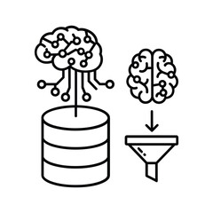 Artificial intelligence brain connected to database and funnel for data processing