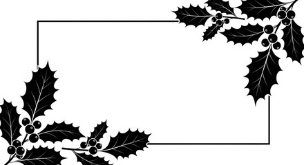 A decorative black and white border with holly leaves and berries, suitable for christmas or winter themes