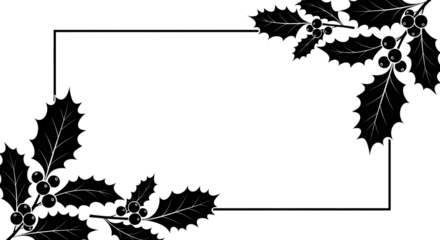 A decorative black and white border with holly leaves and berries, suitable for christmas or winter themes
