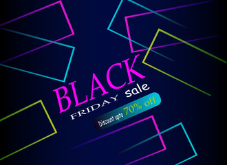 Neon Black Friday Sale Banner with Geometric Shapes and Discount Offer