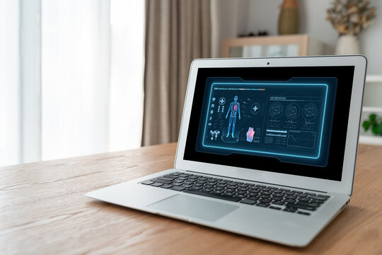 Medical science technology and futuristic healthcare virtual computer software analyze human health and diagnose disease for doctor data and medical research. brisk