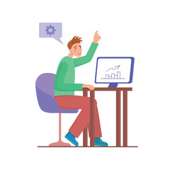 The programmer analyzes the diagram on a laptop.