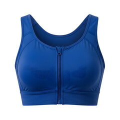 Blue Zipper Front Sports Bra with Ribbed Hem blue bra athletic wear isolated on a transparent background