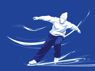 Obraz premium Winter ice skating vector illustration of outdoor activity in snow landscape