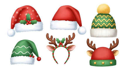 Collection of festive christmas hats and reindeer antlers