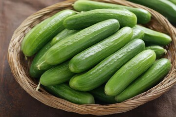 Organic Fresh Armenian Cucumbers: A Heap of Long, Raw Vegetables in a Basket