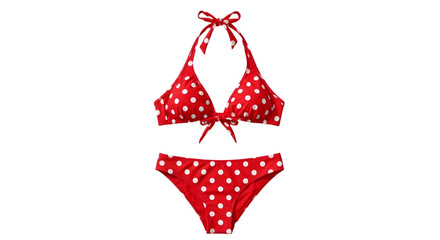 Red and White Polka Dot Bikini Set with Bows on White Background (15 isolated on a transparent background