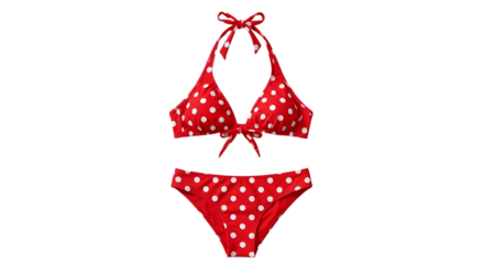 Red and White Polka Dot Bikini Set with Bows on White Background (15 isolated on a transparent background