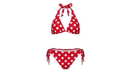 Red and White Polka Dot Bikini Set with Ties on White Background graphic design isolated on a transparent background