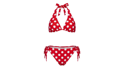 Red and White Polka Dot Bikini Set with Ties on White Background graphic design isolated on a transparent background