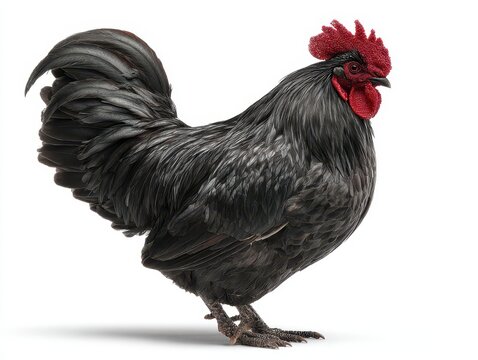 Side Profile of a Majestic Australorp Rooster Captured in Studio Against a White Background