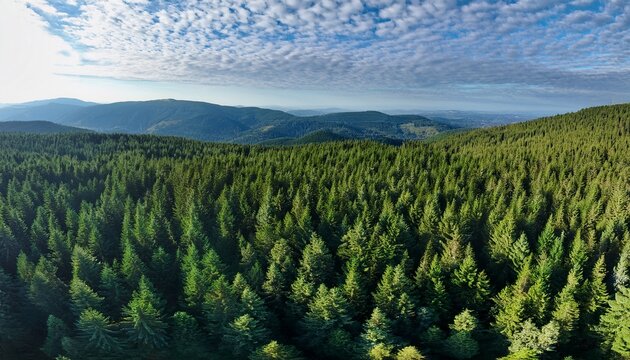 dense foliage of evergreen pine trees stretching as far as the eye can see from a drone s bird s eye view in a vast forest landscape tree canopy evergreen pines