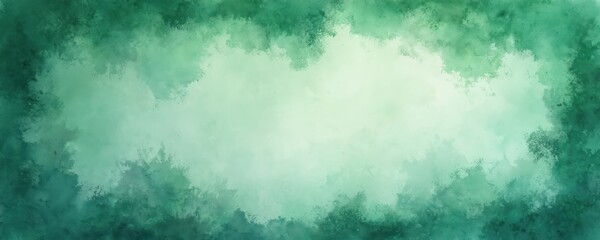 Obraz premium Abstract border of green watercolor blots and stains on light paper. Textured background for graphic design projects, invitations or banners.