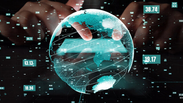 A stunning digital representation of a globe showcasing data analytics and global connections, highlighting the fusion of technology and information in modern business. Xenic