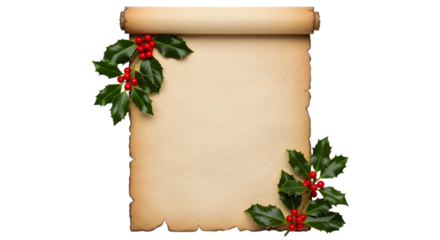 Vintage scroll decorated with holly and berries