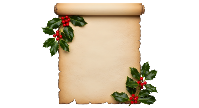 Vintage scroll decorated with holly and berries