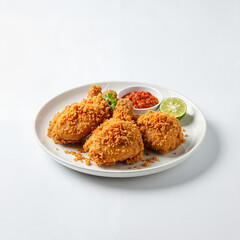 Crispy Indonesian fried chicken with chili sauce and lime slice  