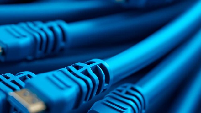 Daily office cleaning routine, featuring a close-up of blue electronic cables and connectors.