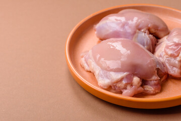 Chicken thigh fillet, skinless and boneless meat for grilling or barbecue. Chicken thigh fillet