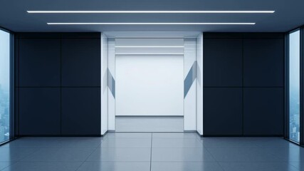 Daily office cleaning routine, modern office elevator with sleek design.