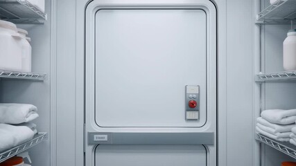 Daily office cleaning routine, organized storage of supplies in a sterilized environment.