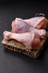 Raw chicken legs, poultry meat for grilling or barbecue. Chicken legs