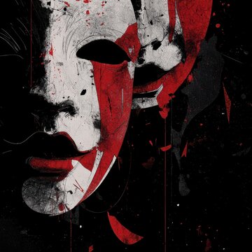 Oedipus Reimagined: Abstract Halloween Mask Illustration with Dark Feminine Aesthetics