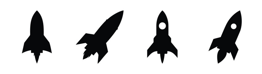 Four black rocket ships vector image for space exploration and science fiction themes design element